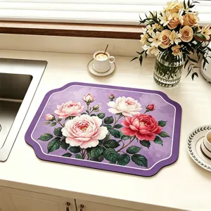 Tappetino assorbente per bancone da cucina con un bellissimo motivo di rose viola