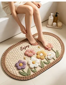 Saugfähige 3D Blumen Badematte für das Badezimmer, rutschfester ovaler Teppich im Webstil.