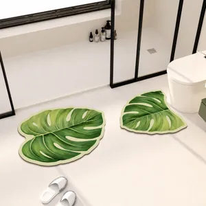 Forest style leaf bath mat non-slip absorbent floor mat toilet set for bathroom use