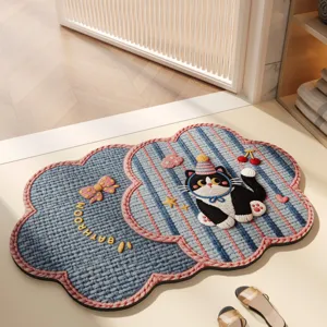 Niedliche 3D Katze Badematte, saugfähige, rutschfeste flauschige Wolkenform Matte.