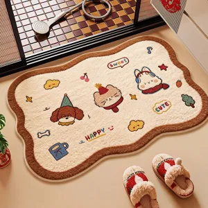 Cartoon animal absorbent bath mat plush floor rug for home bathroom decor and entryway.