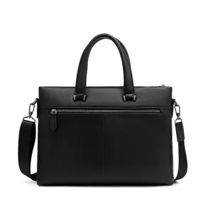 Borsa da lavoro nera in vera pelle borsa porta pc con manici e tracolla regolabile