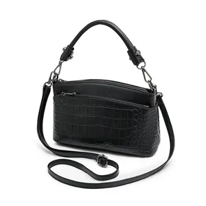 Genuine leather women's shoulder crossbody bag, casual multi-compartment commute handbag.