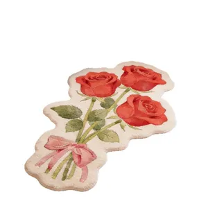 Charming rose bouquet shaped tufted area rug, soft plush bedroom bedside floor mat home decor.