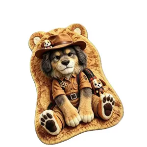 Joli tapis de sol antidérapant en peluche d'animal de dessin animé absorbant doux.