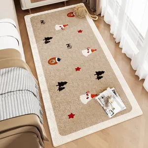 Fluffy faux cashmere bedroom runner rug, cute cartoon pattern bedside floor mat, anti-slip.