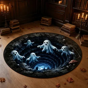 Tapis Rond En Velours Cristal 3D Halloween Motif Abyss De Fantôme Pour Décoration Salon