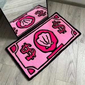Tapis en peluche en forme de billet rose doux tapis de sol antiderapant pour deco salon