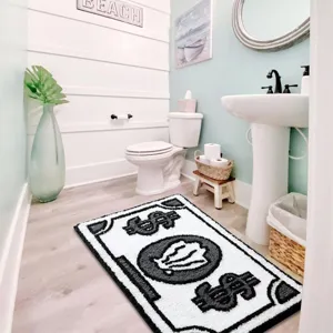 Tapis de bain motif argent imitation cachemire paillasson déco sol entrée maison doux