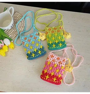 Handcrafted crochet mini crossbody phone bag, gradient color cute knitted shoulder coin purse.