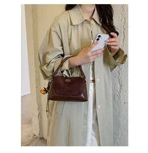 Bolso bandolera de ante retro para mujer, bolso de hombro otoño invierno versátil vista detallada.