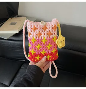 Handcrafted colorful knit crossbody phone bag cute casual small shoulder pouch for women