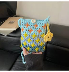 Korean style knitted crossbody phone bag, autumn cute star pattern coin purse for women.