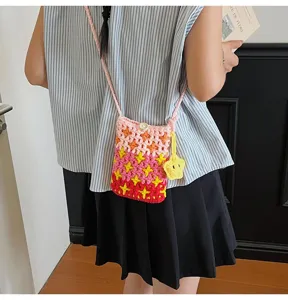 Korean knitted crossbody phone bag stylish autumn coin purse with star charm detail.