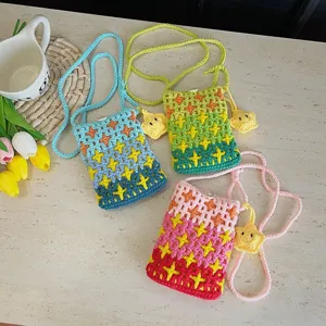 Crossbody crochet phone bag knitted mini coin purse cute gradient shoulder bag for women