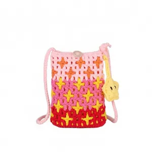 Handmade gradient crochet phone bag with star pendant, cute crossbody pouch for daily use.