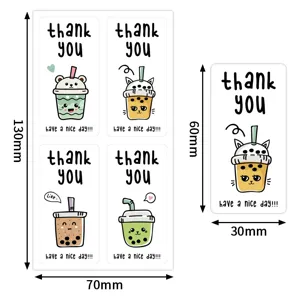 Pegatinas de sellado rectangulares de té de burbujas, etiquetas de agradecimiento para cajas.
