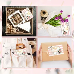 50pz Biglietti di Ringraziamento Floreali Rosa Confezione Decorativi per Auguri