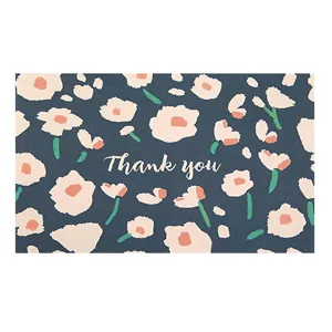 Floral thank you card with painted flowers design, blank greeting card for gift decoration.