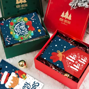 Christmas greeting cards set with gift boxes, festive holiday decoration cards for gifts.