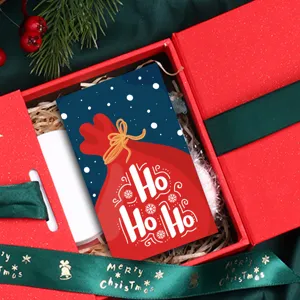 Christmas greeting card detail view, festive red gift bag illustration for holiday decoration.