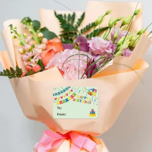 Detail d'autocollant decoratif de joyeux anniversaire pour emballage cadeau enfants fete.