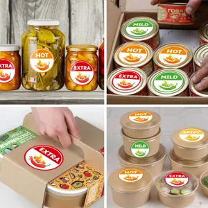 Spicy level food stickers, waterproof chili warning labels for restaurant takeout and containers.