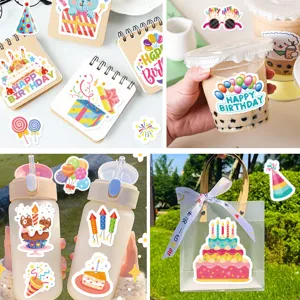Cartoon happy birthday stickers waterproof vinyl decals for party decoration gift sealing