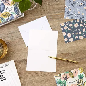 Floral thank you cards set with envelopes and blank greeting cards for gifts and events.