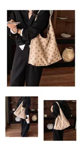 Casual polka dot shoulder bag for women, large capacity suede tote bag for daily commute.