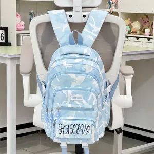 Light blue camouflage backpack large capacity school bag casual travel bag for women