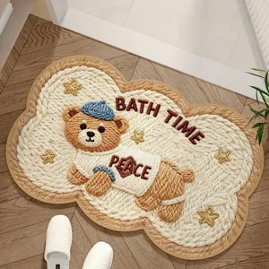 Cute cartoon bear woven anti-slip absorbent bath mat floor rug for bathroom home decor