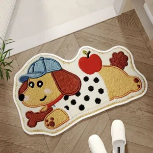 Cartoon puppy shaped non-slip absorbent floor mat for bathroom and entryway decor.