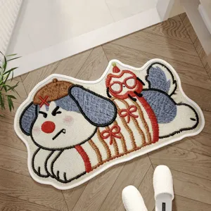 Cute cartoon dog shaped absorbent non-slip floor mat for bathroom bedroom entryway home decor.