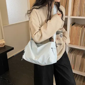 Lichtgewicht grote schoudertas sporttas reisbagage casual crossbody in lichtblauw.