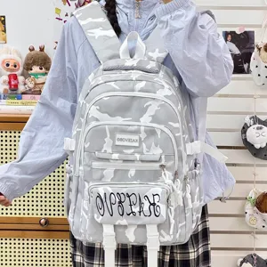 Women Girl Large Capacity Student School Backpack Preppy Style Camouflage Nylon Backpack Casual Travel Waterproof Bookbag