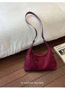Rode sude hobo schoudertas retro casual grote capaciteit crossbody tas voor vrouwen