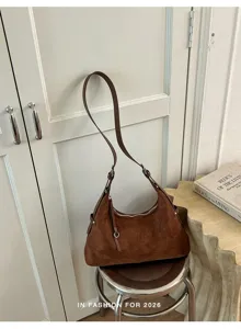 Bruine suède schoudertas voor dames, retro Maillard stijl grote capaciteit crossbody tas hobo.