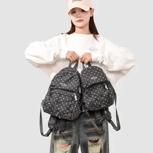 Sac à Dos Mini à Pois pour Femmes Mode Style Coréen Décontracté en Nylon Imperméable Sac d'École pour Étudiantes