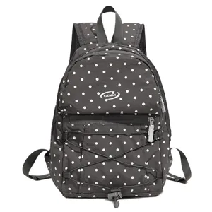 Sac à dos gris foncé à pois sac de voyage décontracté léger cartable pour femmes