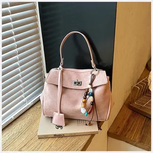 Rosa Wildleder Handtasche Damen schicke Umhaengetasche Shopper Beuteltasche grosser Kapazitaet