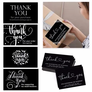 50pcs black thank you cards for business packaging gift wrapping appreciation notes