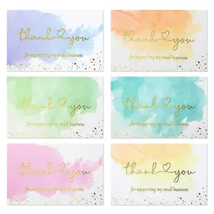 Cartes de remerciement aquarelle avec feuille d'or pour emballage cadeau, 6 pcs