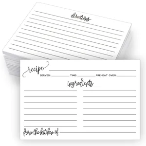 Ricettari in Bianco Minimalisti per Cucina Cibo Cottura Note Carte Fronte Retro Stampato Carta Schede Indice per Cucina Domestica