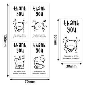 Cute Thank You Stickers Rectangular Self Adhesive Sealing Labels For Express Packaging And Gift Decoration Craft Supplies