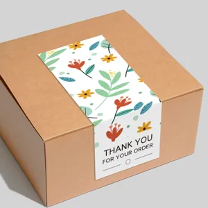 Détail d'autocollant floral de remerciement, étiquette d'étanchéité pour boîtes.