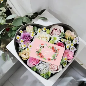 Floral thank you card pink paper greeting card for gift packaging flower bouquet insert decoration