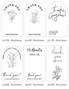 Minimalist thank you sealing stickers, elegant floral line art arch cards for packaging.