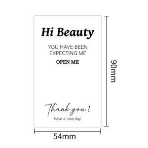 Minimalist packaging sealing sticker card, white background, size 90x54mm for mailers.