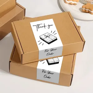 Thank you stickers for gift packaging, rectangular sealing labels with cute hand drawn design.